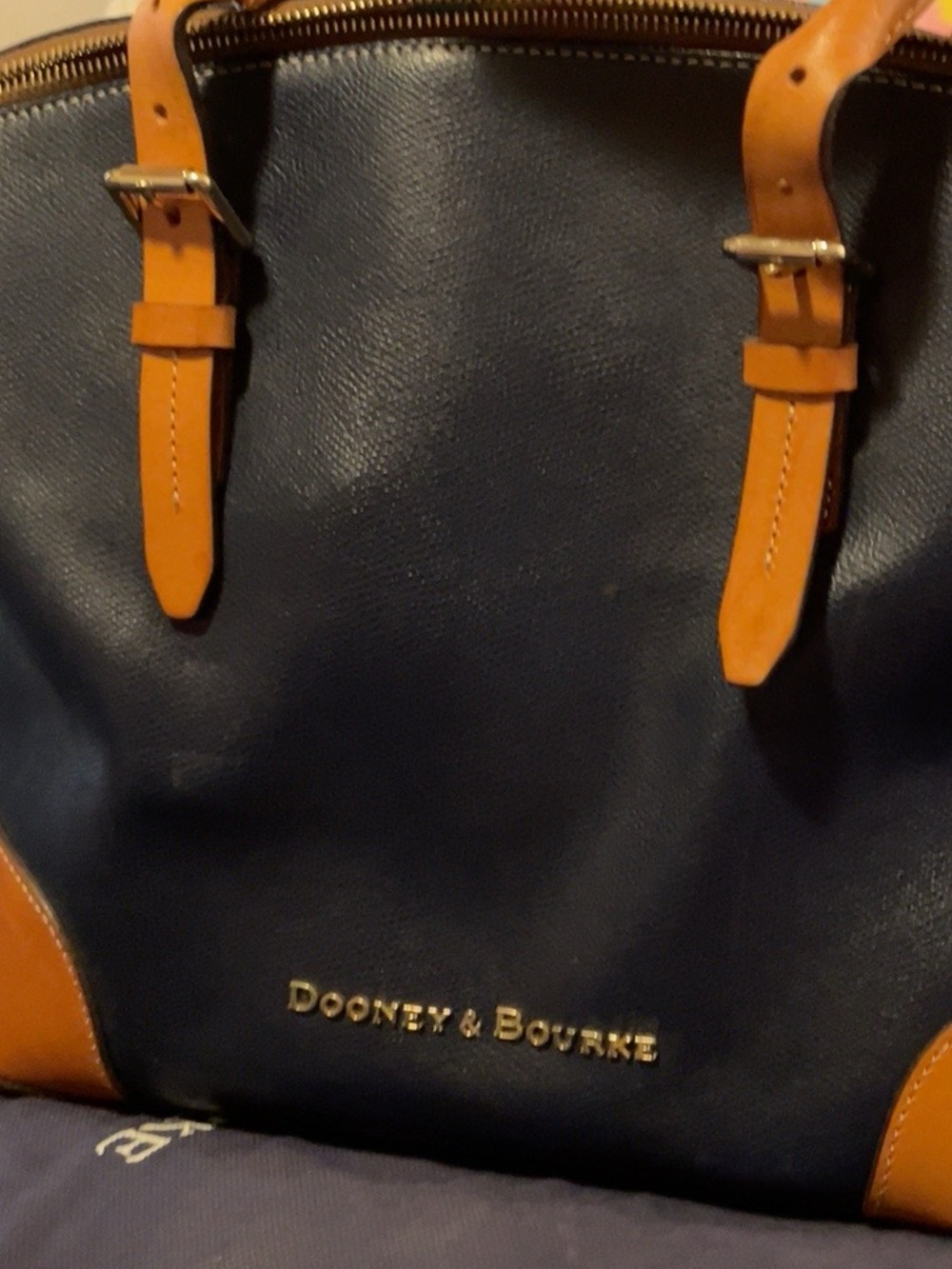 Dooney & Bourke Navy and Tan Leather Satchel Shoulder Bag